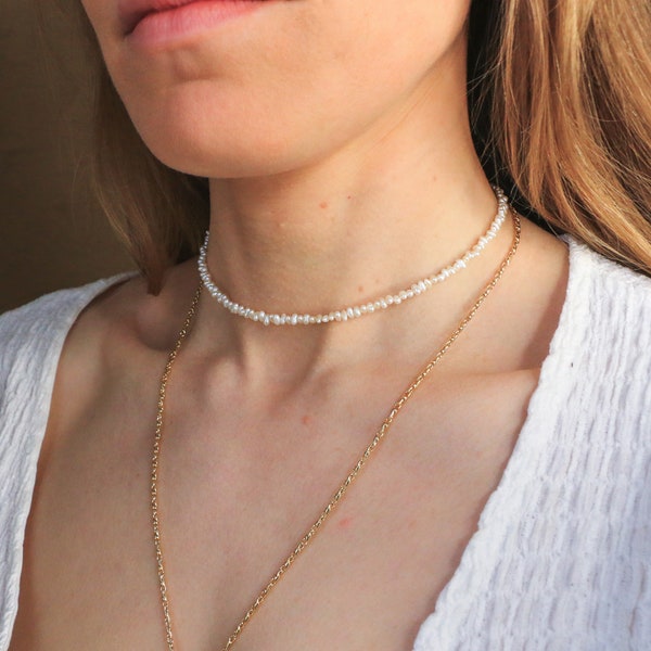 Echter Süßwasserperlenkette | handgemachte Süßwasserperlen Choker Collier |  zarte Perlen Halskette | hochwertige Süßwasserperlen