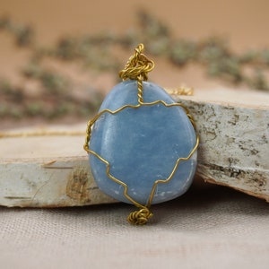 Healing stone necklace Angelite, gemstone necklace, March birthstone, handmade with love, chakra necklace