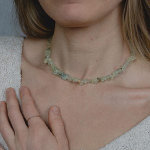 Prehnite chip necklace, gemstone necklace, choker, minimalist handmade, zodiac sign, hippie boho