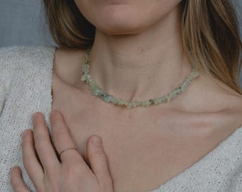 Prehnite chip necklace, gemstone necklace, choker, minimalist handmade, zodiac sign, hippie boho