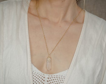 echter Bergkristall Anhänger | sterling silber vergoldete Halskette | birthstone April | minimalistisch Edelstein Kette | Boho Hippie | Yoga