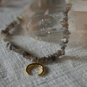 Moonstone necklace with moon pendant gold plated, gemstone necklace fine, minimalist