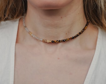 Ojo de tigre, collar facetado cuarzo rutilado, gargantilla minimalista, noble, fino, hecho a mano, piedra de nacimiento, signo del zodiaco
