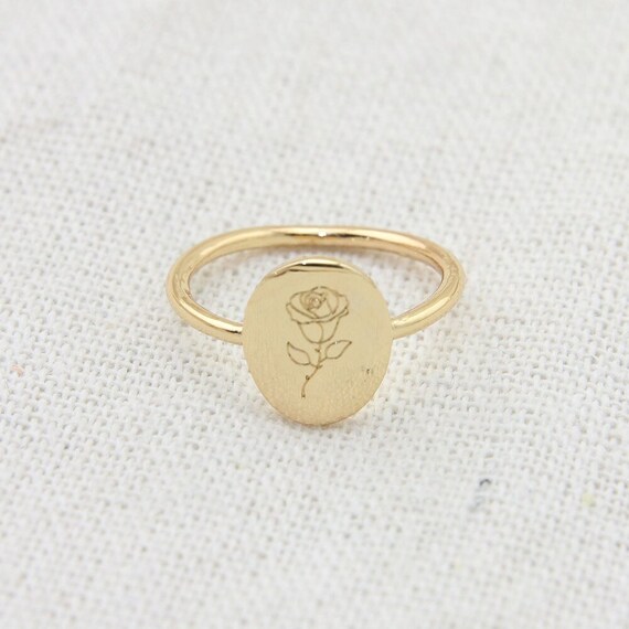 Birth Flower Ring Custom Name Ring Personalized Ring Etsy