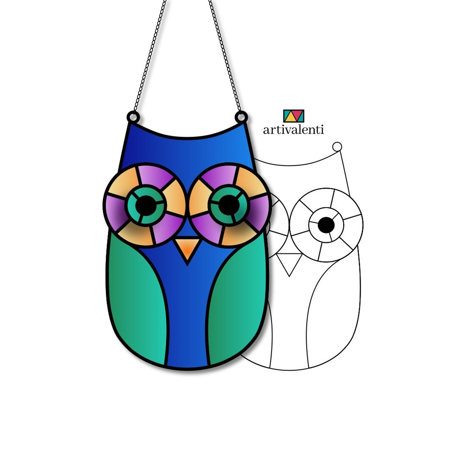 Owl Stained Glass Pattern Printable Pdf Design for Artwork: Animal