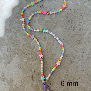 Rainbow Pearl Star Teacher Lanyard Custom Name Bead Smiley Happy Face 6mm/8mm/10mm Necklace ID Badge Tag Badge Holder Keychain Mask Holder