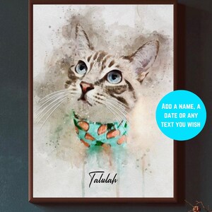 Printed & framed customised Watercolour pet portrait. Cat portrait, dog portrait, watercolour pawtrait, Pet Painting from Photo