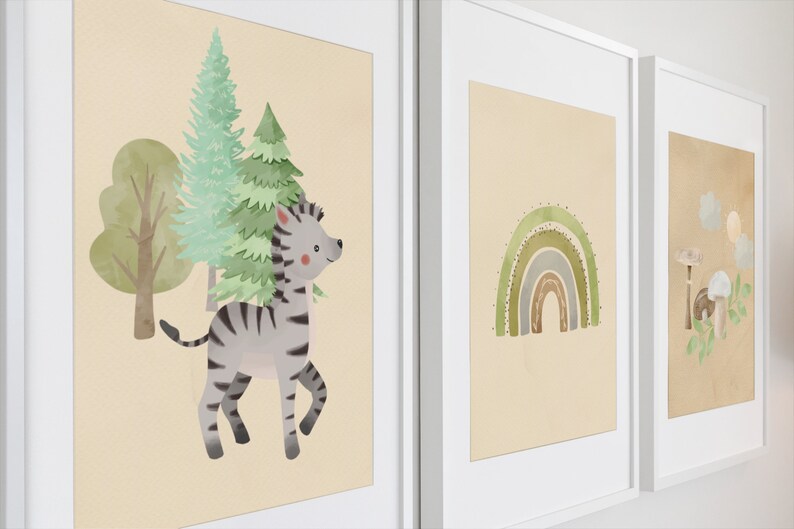 Nursery Wall Collage Kit 20 Pcs, Instant Download, Printable, Hand Drawn, Sage Green, Home Decor