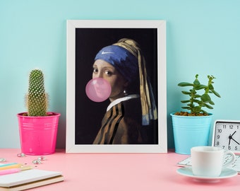 Girl With A Pearl Earring Art Print Poster | Wall Art, Altered Art, Urban Art, Banksy Style, Gift for Him and Her, Xmas Gift, Masterpiece