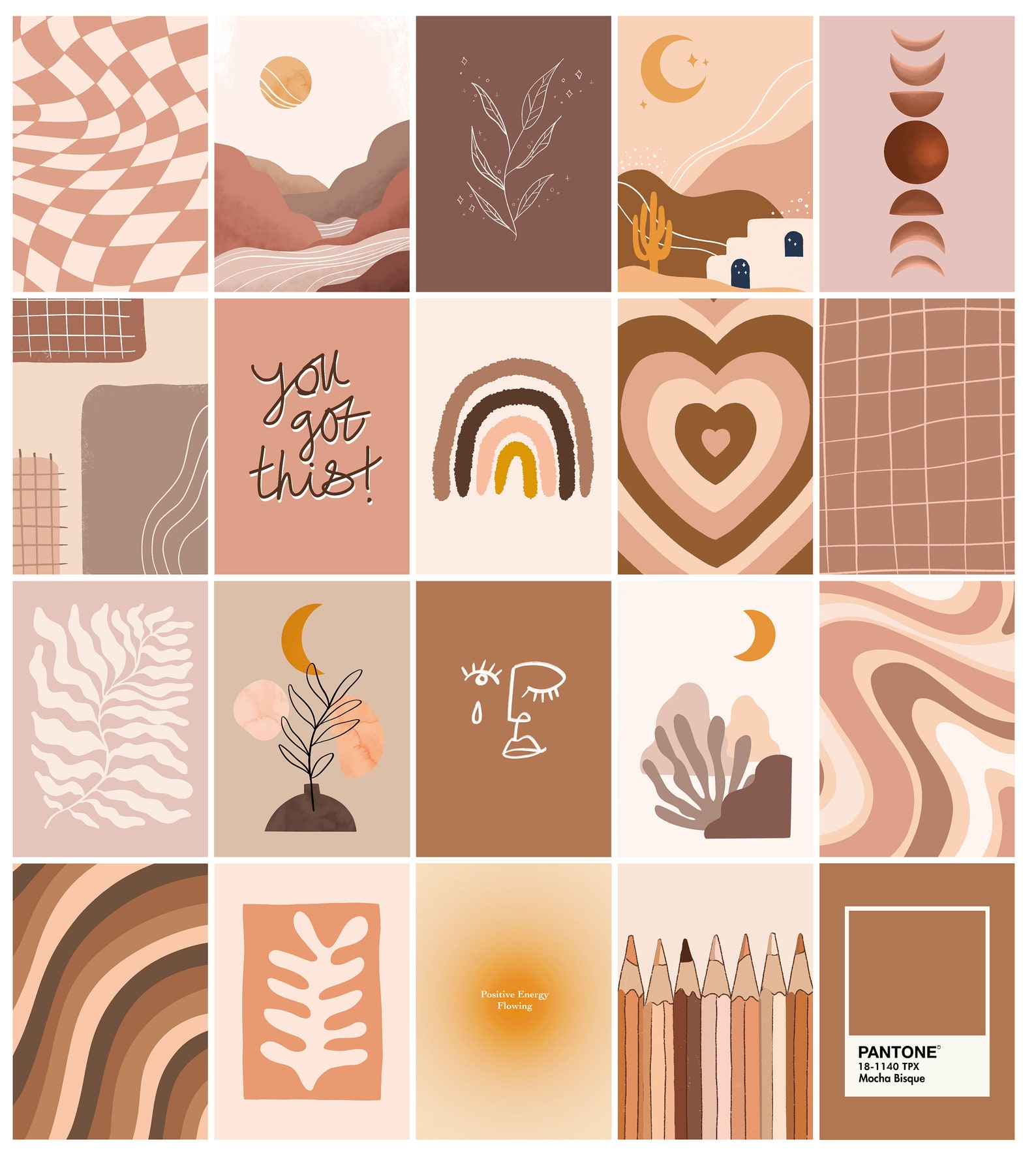Danish Pastel Wall Collage 20 Downloadable Printable Prints, Neutral