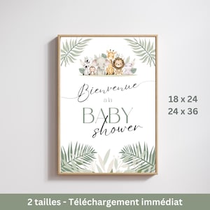 Panneau de bienvenue pour baby shower Animaux de la jungle, Affiche Bienvenue Français, Animaux de la jungle, Bébé, Panneau mignon, Enceinte, Enfant, Vert sauge