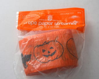 Vintage American Greetings Halloween crepe paper streamer pumpkins cats