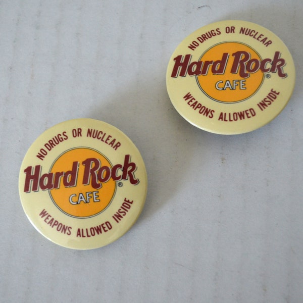 2 Hard Rock Cafe No Drugs or nuclear weapons Allowed Inside Pin Pinback Button