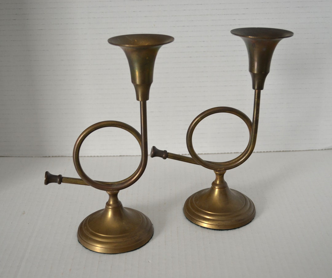 Vintage Gatco Solid Brass Horn Candle Holders Etsy