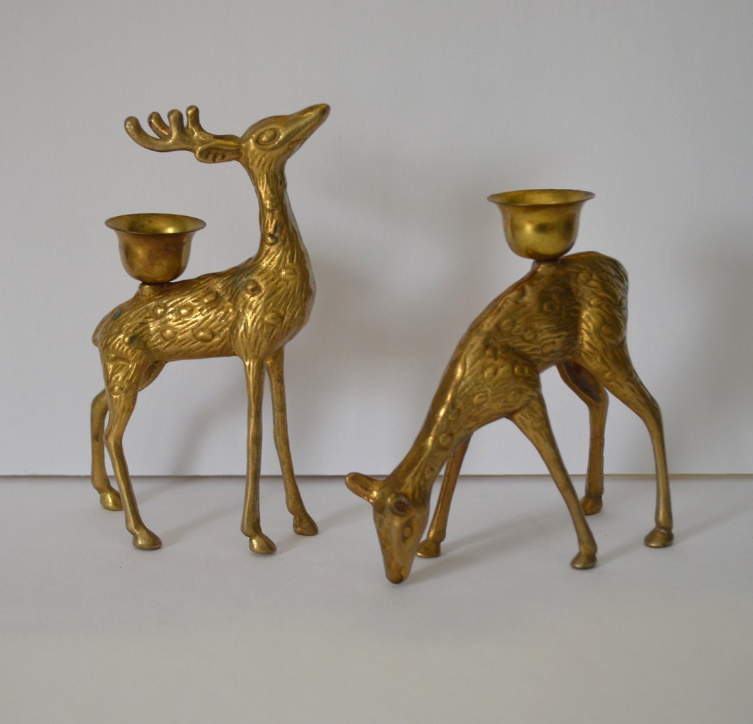 Brass Deer Candle Holders Etsy