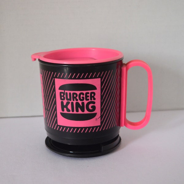 Vintage Burger King Coffee Cup Mug with Lid Plastic Black and Pink Plastic travel mug