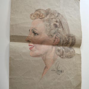 Vintage 1940s Lady Portrait Drawing