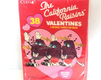 Vintage 1988 versiegelte Box Cleo California Raisins Valentinskarten