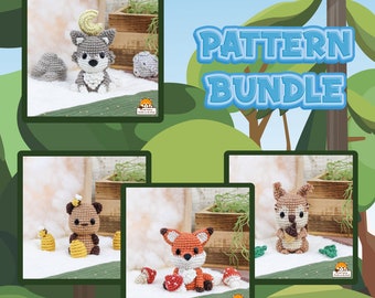 PATTERN BUNDLE / Bear, Wolf, Squirrel and fox - crochet patterns by NoobieontheHook (Amigurumi tutorial PDF file)