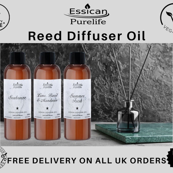 Diffuser refill oil 100ml Reed Diffuser Bathbomb Candle Waxmelts Soap, over 40 Scents stocked Made in UK Vegan friendly