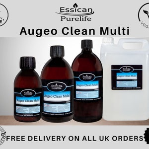 May include: Four bottles of Augeo Clean Multi surface cleaner in various sizes. The bottles are brown glass with a white label and black text. The largest bottle is a clear plastic jug. The bottles are on a white background. The text on the label reads "Essican Purelife Augeo Clean Multi".