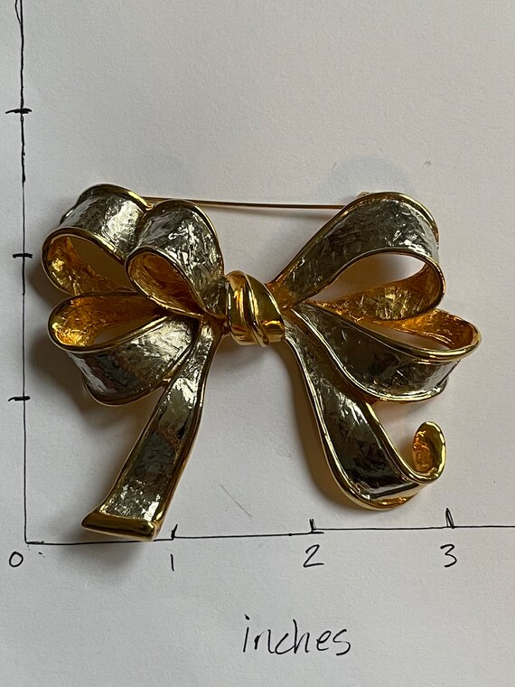 Vintage Gold and Silver Bow Holiday Pin - image 2