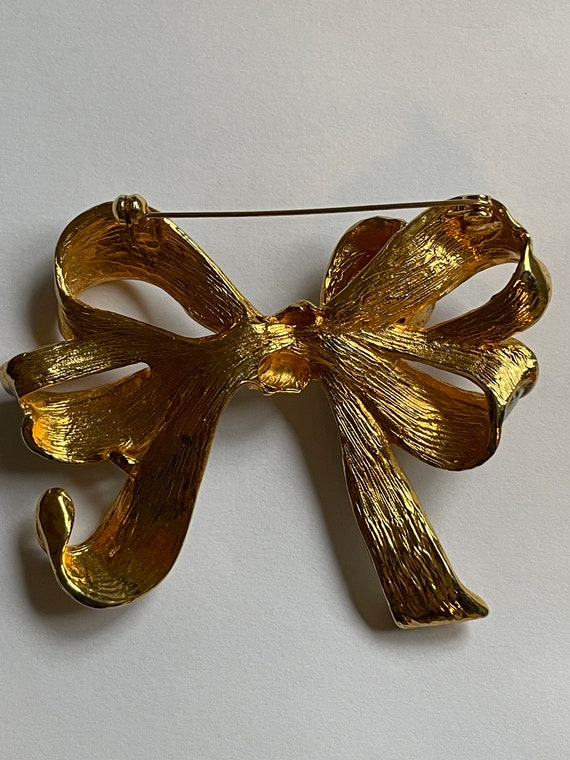 Vintage Gold and Silver Bow Holiday Pin - image 3
