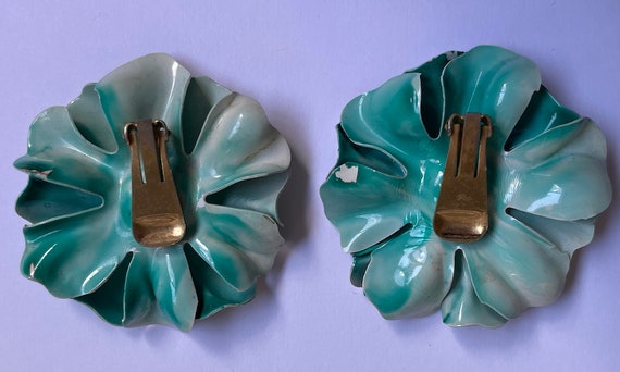 Vintage Painted Flower Rhinestone Earrings - image 3