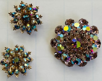 Vintage Aurora Borealis Vintage Pin und Clip Ohrringe