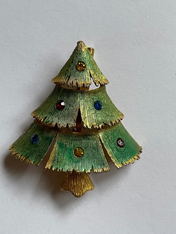 Vintage JJ Christmas Tree Pin - image 1