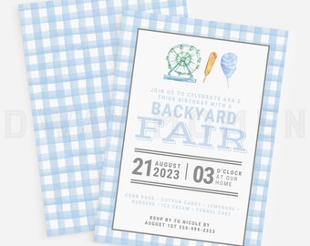 FIRST BIRTHDAY INVITATION Editable with Canva, Pink Plaid Invitation Template, County Fair Birthday, State Fair Birthday, Canva Template
