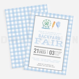 FIRST BIRTHDAY INVITATION Editable with Canva, Pink Plaid Invitation Template, County Fair Birthday, State Fair Birthday, Canva Template
