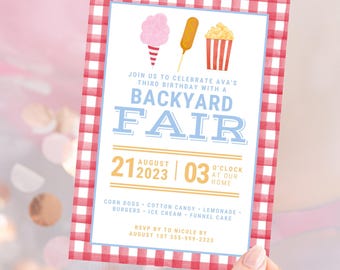 FAIR THEMED BIRTHDAY Invitation Editable with Canva, Gingham Invitation Template, County Fair Birthday, State Fair Birthday, Canva Template