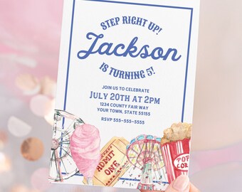 COUNTY FAIR EDITABLE Canva Invitation, County Fair Theme Party, Fair Theme Birthday, Canva Template, Customizable Invitation