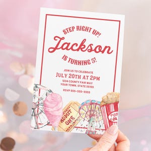 CARNIVAL BIRTHDAY EDITABLE Canva Invitation, County Fair Theme Party, Fair Theme Birthday, Canva Template, Customizable Invitation