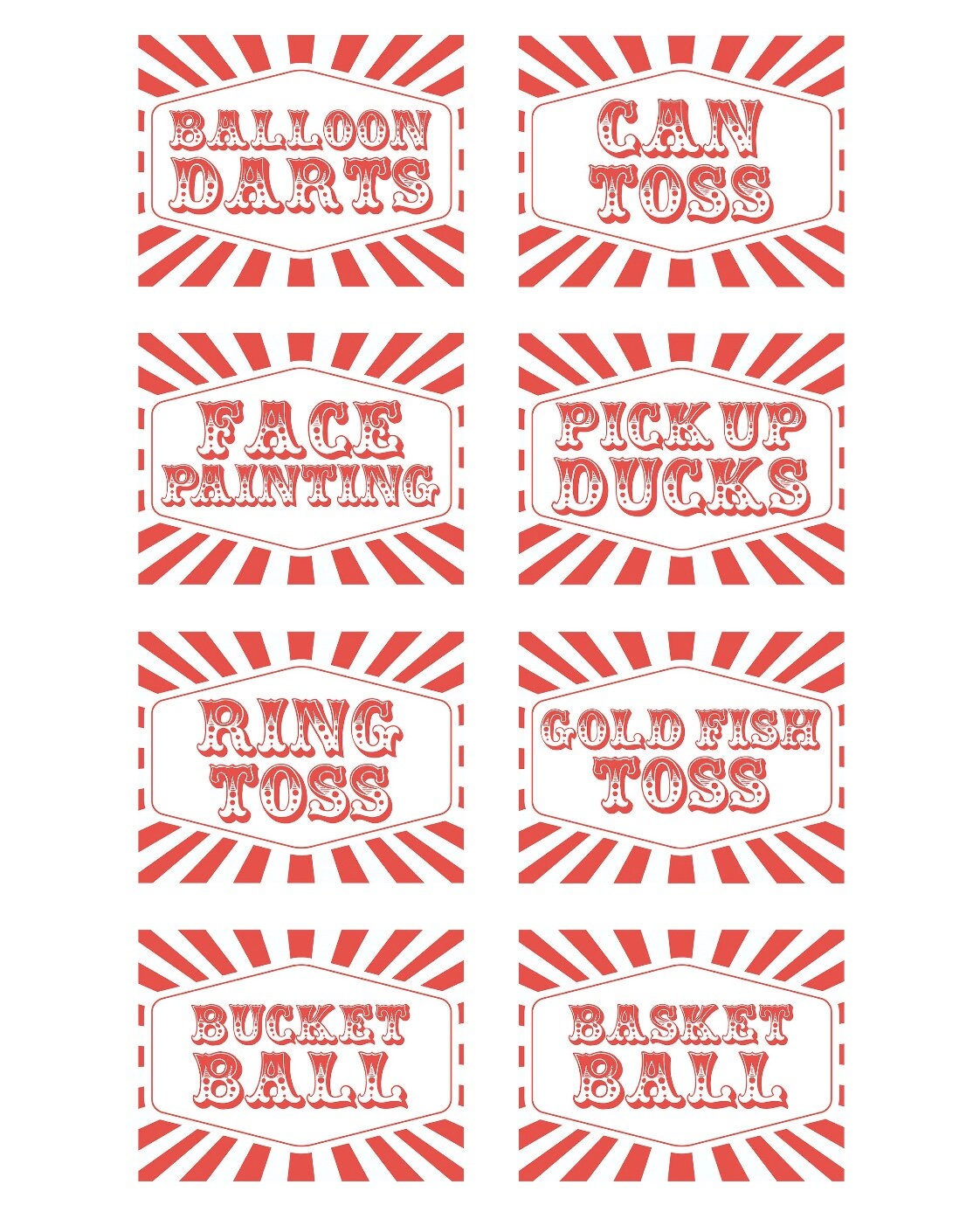 CARNIVAL FOOD & GAME Printable Signs, County Fair Birthday, State Fair ...