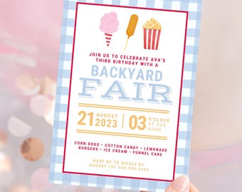 FAIR THEMED BIRTHDAY Invitation Editable with Canva, Gingham Invitation Template, County Fair Birthday, State Fair Birthday, Canva Template