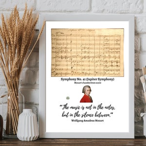 Cita de Mozart, la música no está en las notas, cartel de Mozart, regalo de amante de la música, arte de pared inspirador, cita inspiradora, decoración del hogar