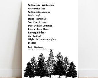 Emily Dickinson Quote, Emily Dickinson Wall Art, Dickinson Gedicht, "Wild Nights!" Quote poster, literaire print, geïnspireerde kunst aan de muur, decor, cadeau