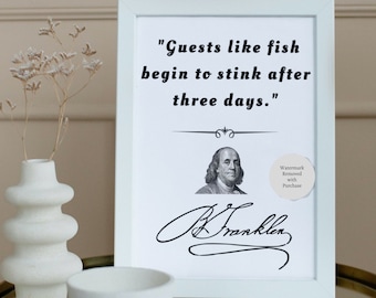 Ben Franklin Quote, Ben Franklin Wall Art, Guests like fish, Inspiration, Motivation, Life, Gift, Poster, Canvas, Quote Wall Art, Home Decor