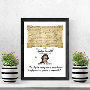 BEETHOVEN. Handwritten score. Digital Wall Art, Printable Wall Art, Wall Hanging, Digital Art, Gift, Digital Print, Quote About Life