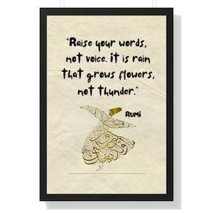RUMI 3 Quote, RUMI 3 Wall Art, Quote Poster, Literary Print, &quot;Raise you word, not voice...&quot; Inspirational Wall Art, Home Decor, Gift