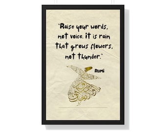 RUMI 3 Quote, RUMI 3 Wall Art, Quote Poster, Literary Print, "Raise you word, not voice..." Inspirational Wall Art, Home Decor, Gift