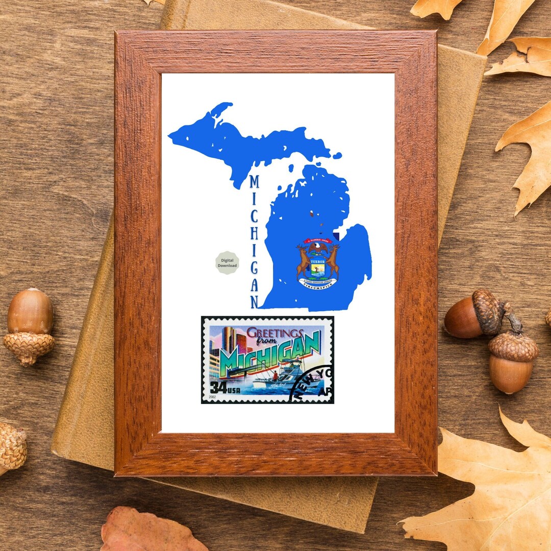 Michigan Pdf Frame MICHIGAN! Digital Wall Art, Printable Wall Art, Wall Hangings, Digital ...