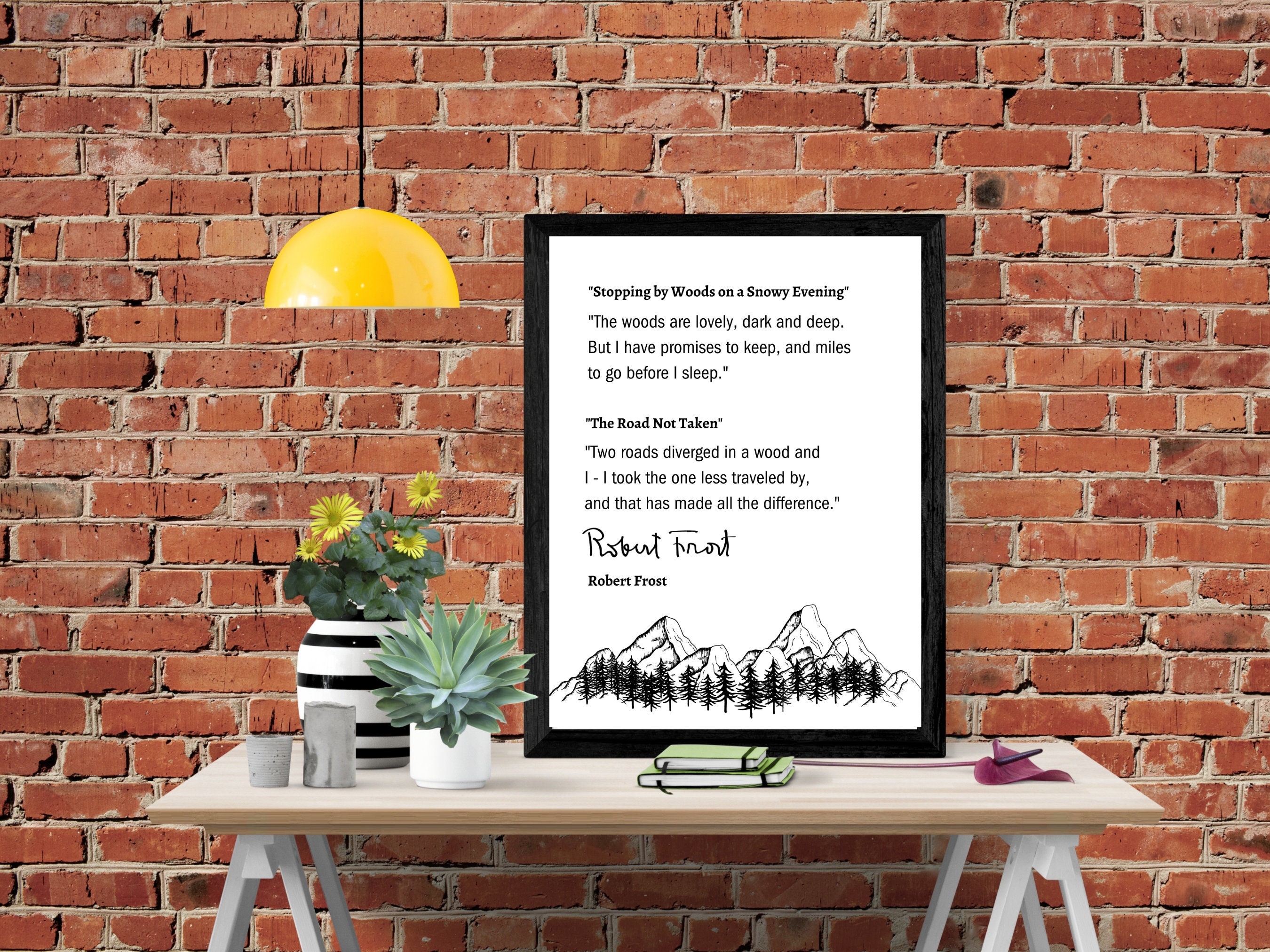 Robert Frost Quotes Wall Art with Trees and Woods Theme