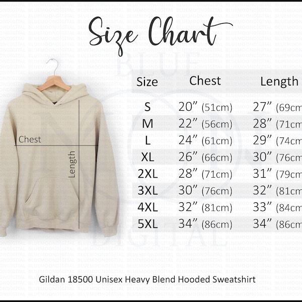 Gildan 18500 G185 Hoodie Size Chart - Etsy