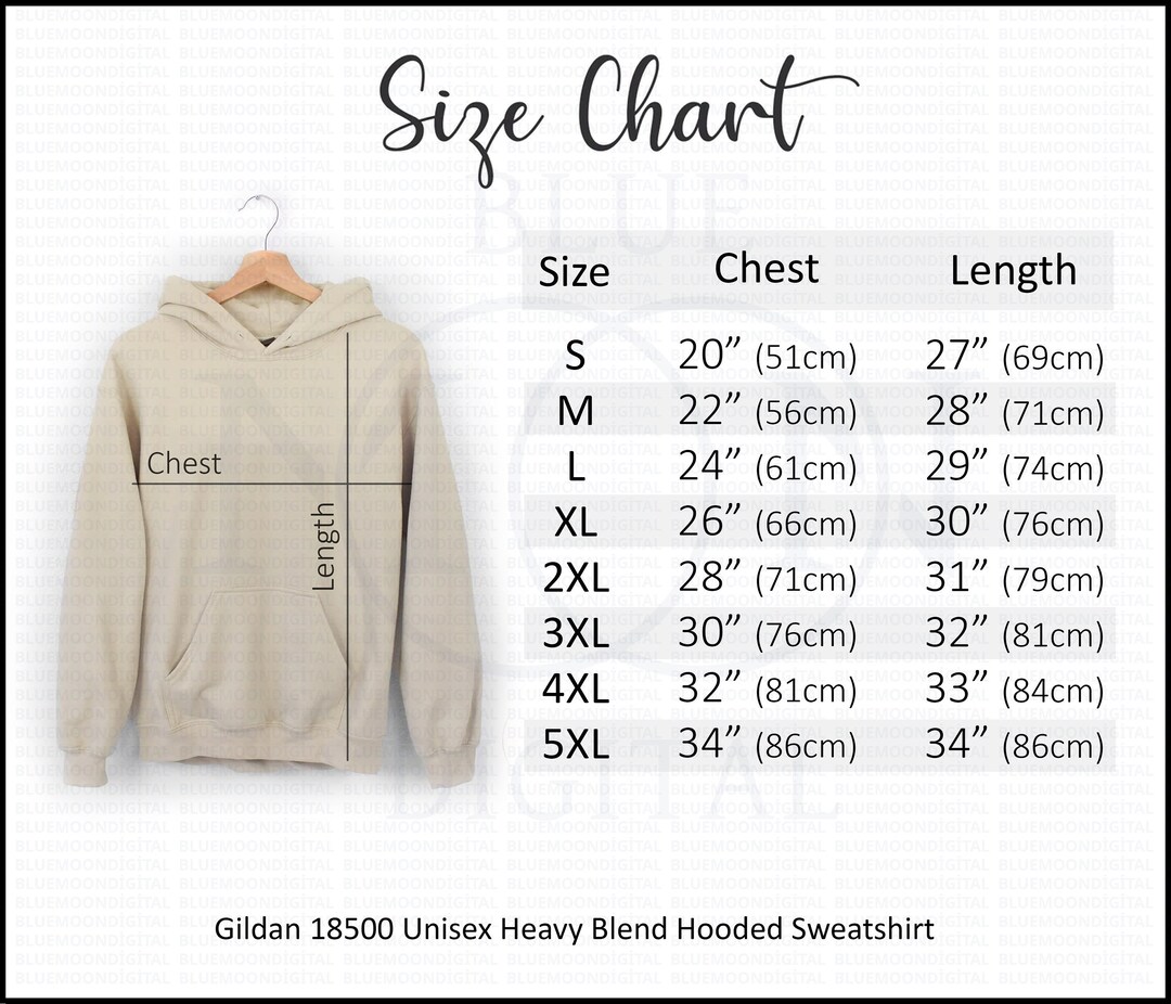 Gildan 18500 Metric Size Chart G185 Hooded Sweatshirt Size - Etsy
