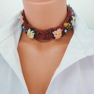 Fait à la main turc Oya Crochet et aiguille Dentelle Détaillée Bordeaux Choker Collier / Style Boho Unique / Grand Cadeau pour Femme / Bijoux Oya Turcs