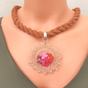 Oya Pendant Chiffon  Necklace|Unique Boho Style Turkish Lace Necklace|Flower Detailed Necklace | Great Gift for Woman/Mothers Day Gift