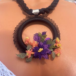 3D Flower Garden Necklace,Crochet Necklace,Handmade Oya Jewelry,Flower Turkish Necklace,Flower Bouquet Necklace